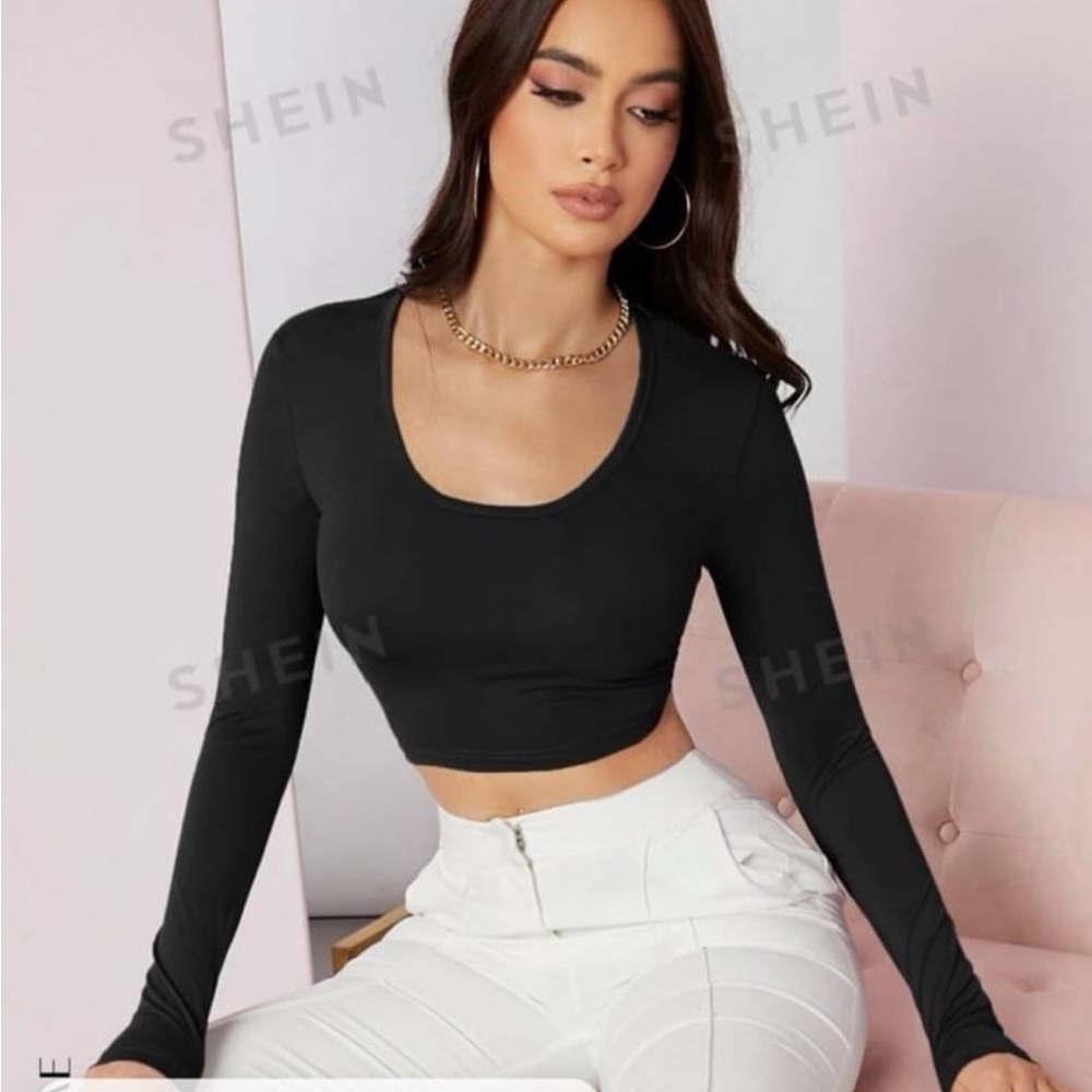 SHEIN bae long sleeve crop top tee